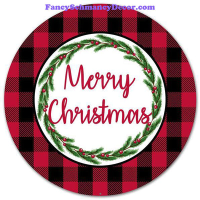 12" Dia Merry Christmas/Buffalo Plaid Sign