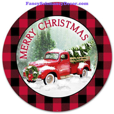 12" Dia Merry Christmas/Truck/Plaid Sign