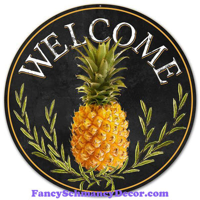 12" Dia Metal "Welcome" Pineapple Sign