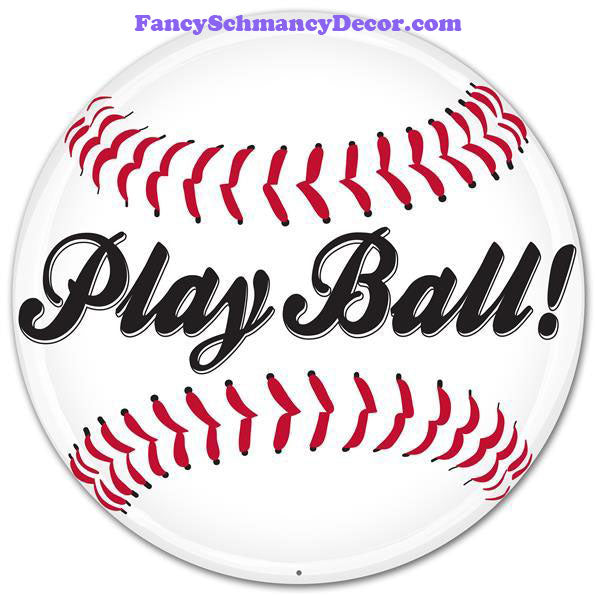 12" Dia Metal Play Ball! Baseball Sign