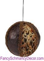 5" Feather/Leather/Bead Stripe Ball Ornament