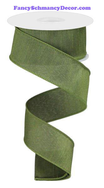 1.5" X 10 yd Faux Dupioni Moss Green Wired Ribbon