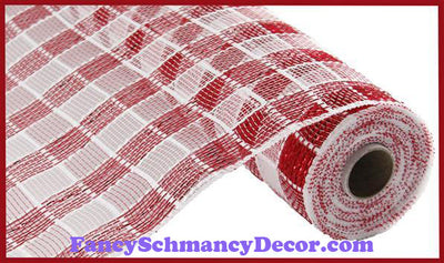 21" X 10 yd Metallic Red White Check Mesh