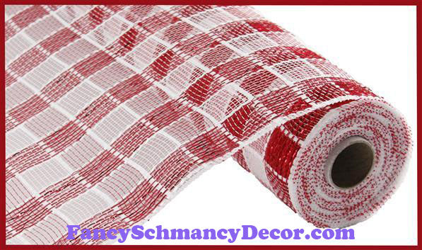 21" X 10 yd Metallic Red White Check Mesh