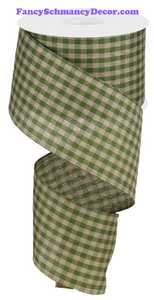 2.5" X 10 yd Primitive Gingham Green Tan Check Ribbon