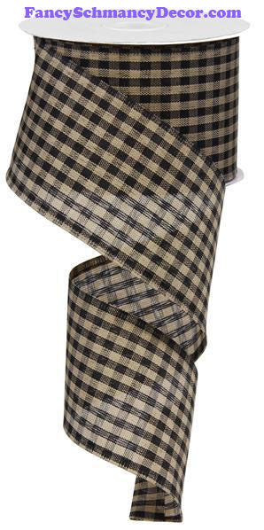 2.5" X 10 yd Primitive Black Tan Gingham Check Ribbon