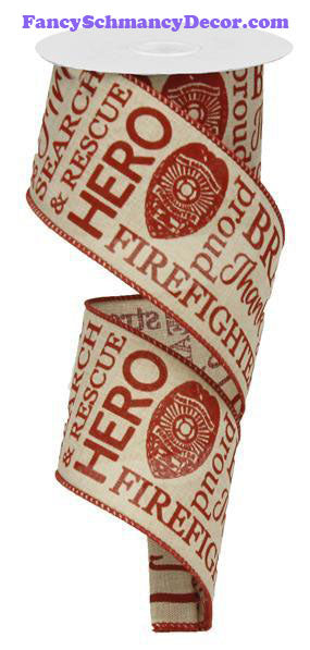 2.5" X 10 yd Firefighter Royal Lt. Natural Red Wired Ribbon