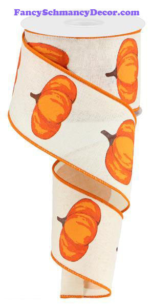 2.5" X 10 yd Cream Pumpkin On Royal