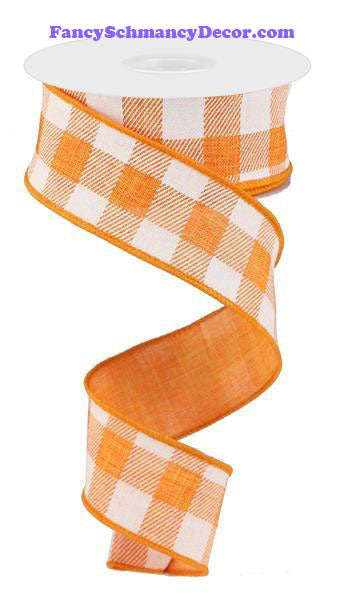 1.5" X 10 yd Striped Check On Royal Orange White Wired Ribbon