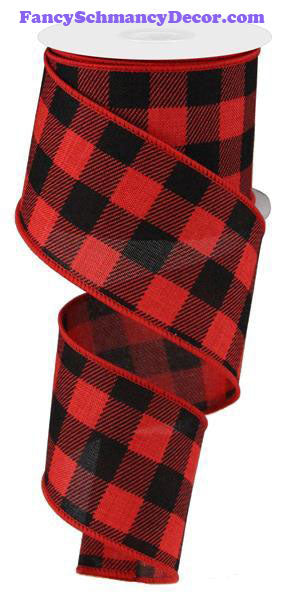 2.5"X10yd Striped Check Red Black Wired Ribbon