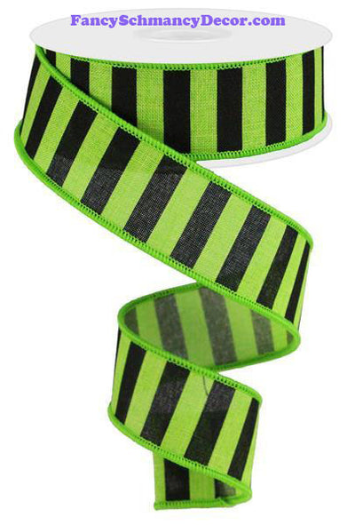 1.5" X 10 yd Lime Green Black Medium Horizontal Stripe/Royal Ribbon