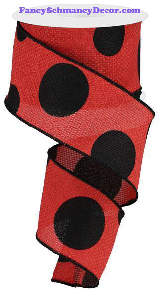 2.5" X 10 yd Red Black Giant Multi Dot Faux Burlap Ribbon