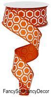 1.5" X 50 yd Wired Honeycomb Print Orange/White Ribbon