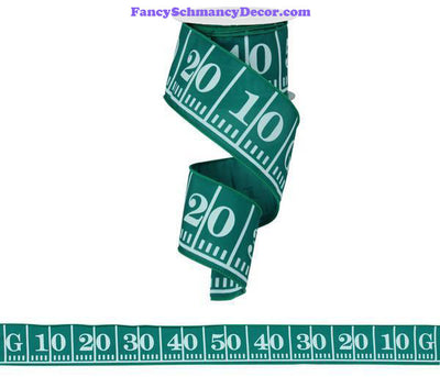 2.5" X 10 yd Football Field Green White Wired Ribbon