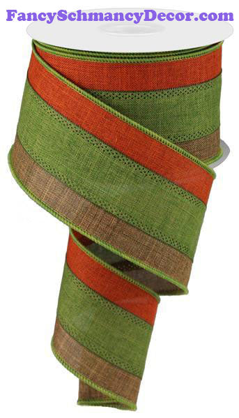 2.5" X 10 yd 3 Color 3 In 1 Brown Tan Green Rust Royal Burlap Wired Ribbon