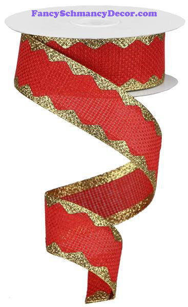 1.5" X 10 yd Cross Royal/Ric Rac Red Gold Wired Ribbon