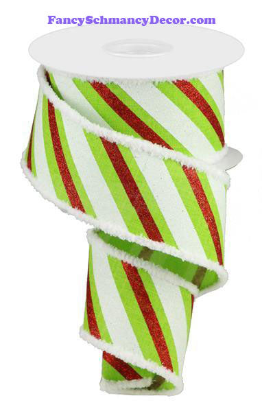 2.5" X 10 yd Diagonal Glitter Stripe Wired Ribbon