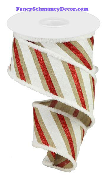 2.5" X 10 yd Diagonal Glitter Stripe Wired Ribbon