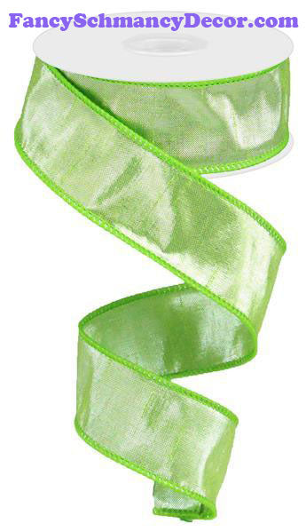 1.5"X10 yd Metallic Dupioni Lime With Silver Wired Ribbon