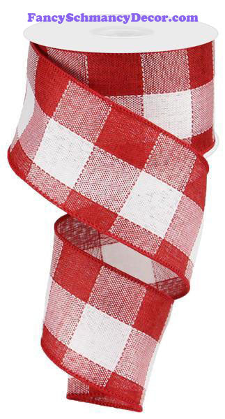 2.5" X 10 yd Woven Check Red White Wired Ribbon