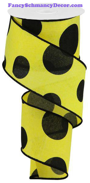 2.5" X 10 yd Yellow Black Giant Multi Dot Linen Ribbon