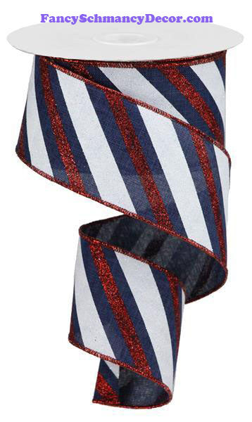 2.5" X 10 yd Diagonal Glitter Stripe Wired Ribbon