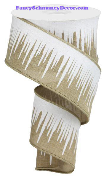 2.5" X 10 yd Icicles On Royal Lt. Beige White Silver Wired Ribbon