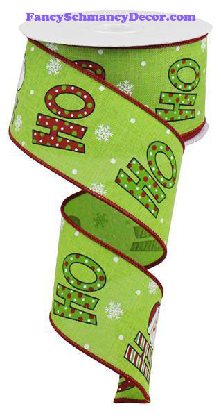 2.5" X 10 yd Ho Ho Lime White Cream Red On Royal Wired Ribbon