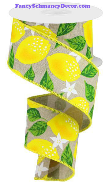 2.5" X 10 yd Lemons On Royal Wired Ribbon