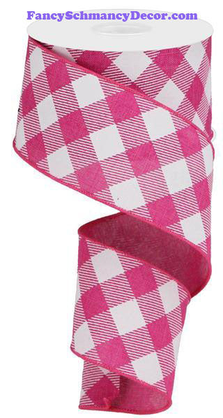 2.5" X 10 yd Diagonal Check On Royal Fuchsia White Wired Ribbon