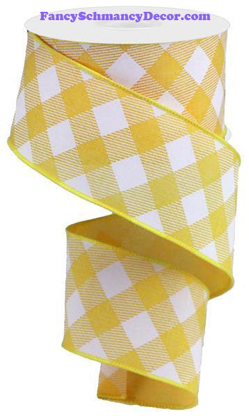2.5" X 10 yd Diagonal Check On Royal Yellow White Wired Ribbon