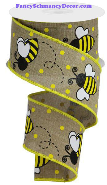 2.5" X 10 yd Bumble Bee Lt Beige Yellow White Black Wired Ribbon