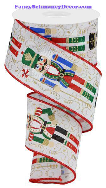 2.5" X 10 yd Nutcrackers White Gold Black Red Emerald Blue On Royal Ribbon