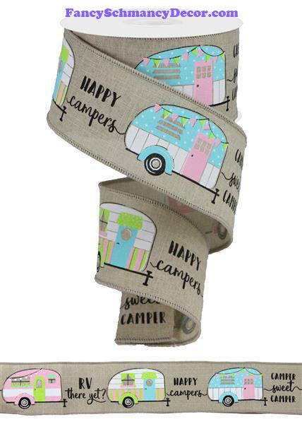 2.5" X 10 yd Happy Campers On Royal Wired Ribbon