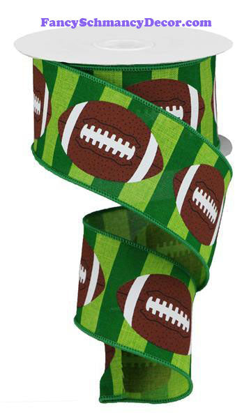 2.5" X 10 yd Footballs On Royal Wired Ribbon