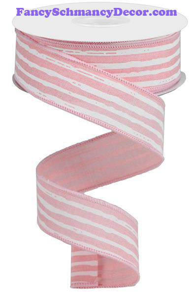 1.5" X 10 yd Irregular Stripes Pale Pink White On Royal Ribbon