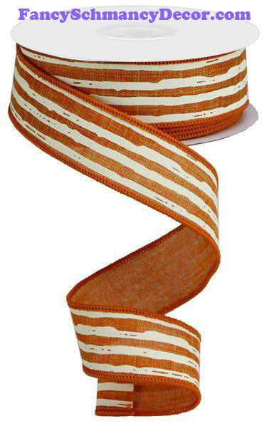 1.5" X 10 yd Irregular Talisman Cream Stripes On Royal Ribbon
