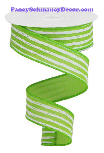 1.5" X 10 yd Irregular Lime White Stripes On Royal Ribbon