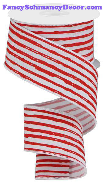 2.5" X 10 yd Irregular White Red Stripes On Royal Ribbon