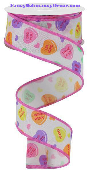 1.5" X 10 yd Conversation Hearts On Royal Ribbon