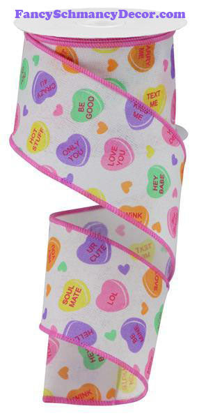 2.5" X 10 yd Conversation Hearts On Royal Wired Ribbon