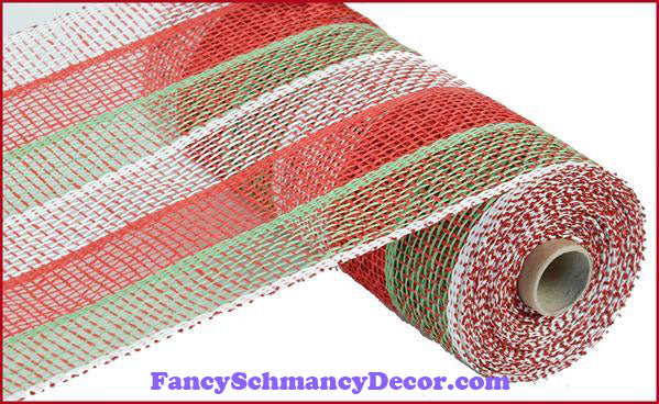 10" X 10 yd Poly Burlap Stripe Red White Lime Green Mesh
