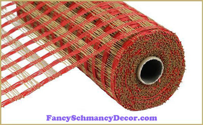 10" X 10 yd Poly Burlap Red & Buff Check Mesh