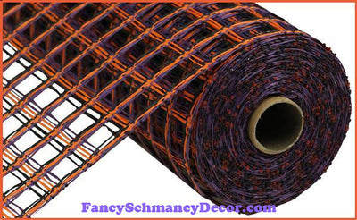 10" X 10 yd Poly Burlap Black, Orange, & Purple Check Mesh