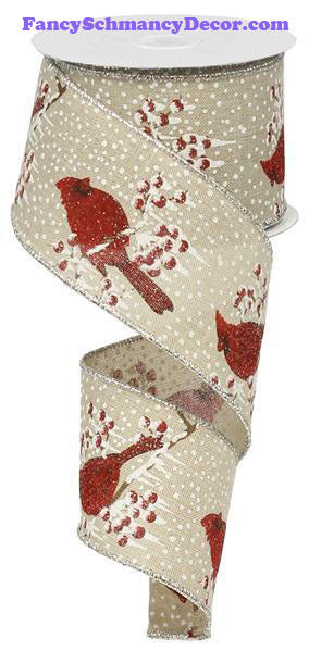 2.5" X 10 yd Glitter Cardinal Natural Red Black White Wired Ribbon