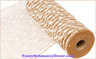 10.5" X 10 yd Cotton Ball Poly Natural & White Mesh