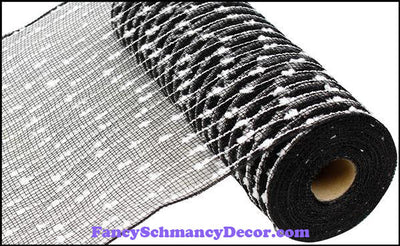 10.5" X 10 yd Cotton Ball Poly Black & White Mesh