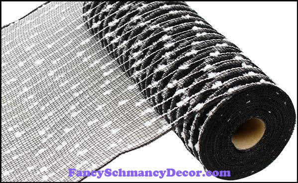 10.5" X 10 yd Cotton Ball Poly Black & White Mesh