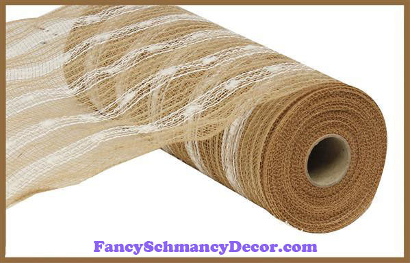 10.5" X 10 yd Poly Jute Snowball Natural & White Mesh –