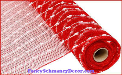 21"X10yd Metallic Red White Snowball Mesh